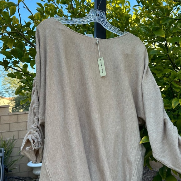 MAX STUDIO Dolman Long Sleeve Knit With Ruched Tie Sleeves in Oat Brown-S - Picture 6 of 10